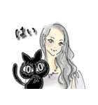 デカ目黒猫ちゃん＆オシャレ女子♡（個別スタンプ：1）