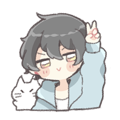 [LINEスタンプ] くせっ毛男の子とねこ