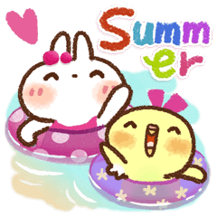 [LINEスタンプ] 毎日便利【夏】白うさぎさん時々インコ